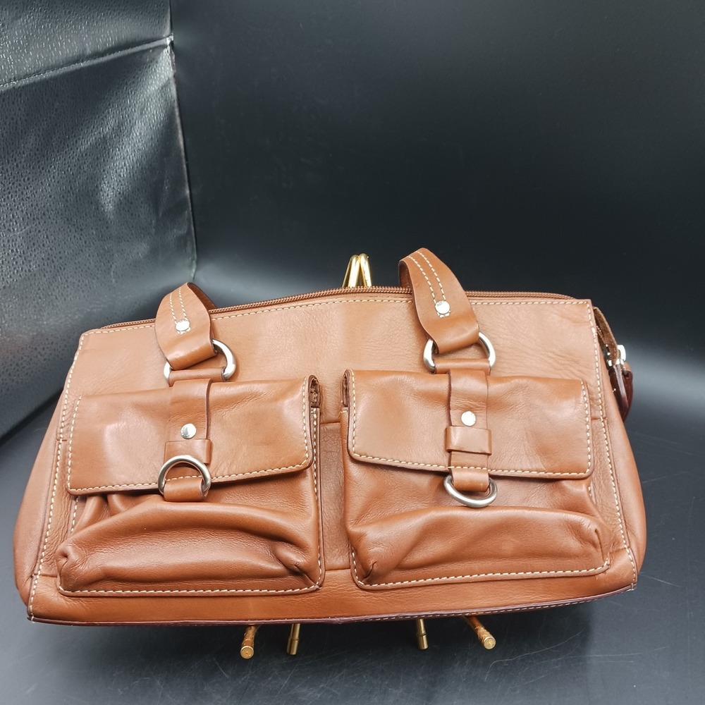 VINTAGE 90s Y2K Fossil PURSE Brown Soft Smooth Leather Satchel Double Handle Bag